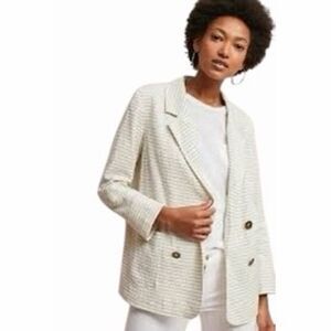 Anthropologie Cartonneri Women's Cream Pinstripe Double Breasted Blazer Size S
